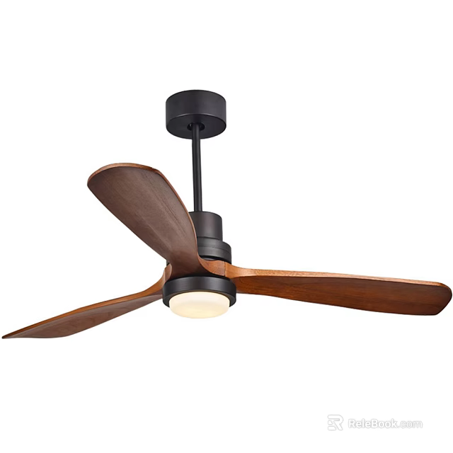 Modern Ceiling Fan With Wooden Blades Black Motor And Built In Light 3d model 