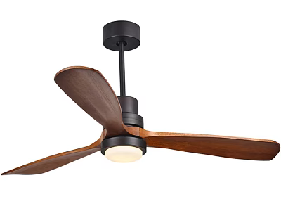 Modern Ceiling Fan With Wooden Blades Black Motor And Built In Light 3d model