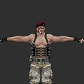 Shirtless Game Character With Red Beret Straps Camouflage Shorts And Arms Outstretched