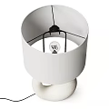 Modern White Ceramic Table Lamp Pair with Hoop Shaped Base and Linen Lampshade