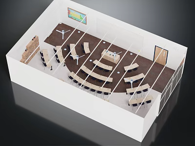 Lecture Room Interior Design With Curved Seating Arrangement Podium And Projection Screen 3d model