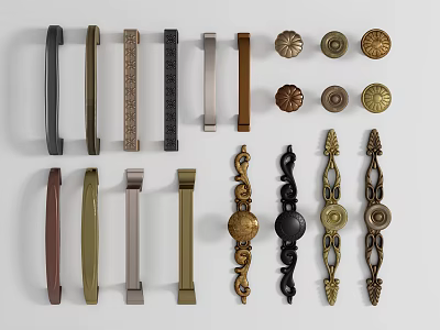 Various Cabinet Handles With Modern Vintage Styles And Decorative Metal Designs 3d model