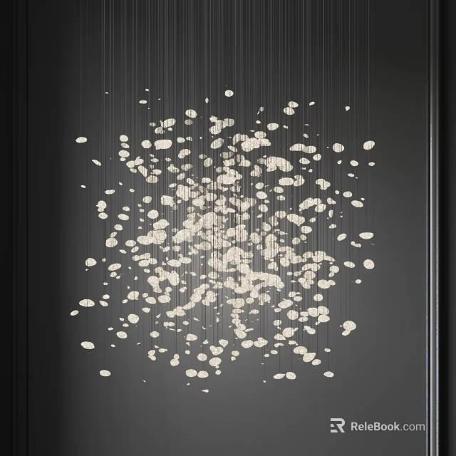 Modern Petal Shaped Chandelier Hanging From Thin Wires On Dark Background 3d model 