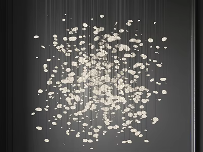 Modern Petal Shaped Chandelier Hanging From Thin Wires On Dark Background 3d model