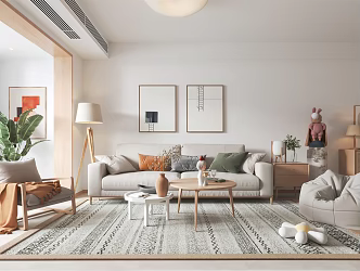 Nordic Style Living Room Sofa Coffee Table Combination Sofa Background Wall Living Room Decoration Lazy Sofa Leisure Chair Decorative Cabinet Entrance Cabinet Living Room Hanging Painting 3d model