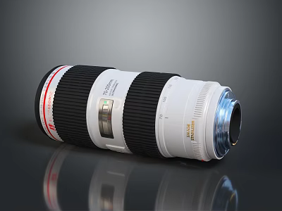 Professional Computer Lens With Black White Body And Red Accent Stripes 3d model