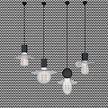 Vintage Pendant Lights With Illuminated Edison Bulbs And Minimalist Design On Black Perforated Background