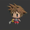 3D Cartoon Character With Spiky Orange Hair Blue Eyes Holding Key Wearing Red Blue Outfit