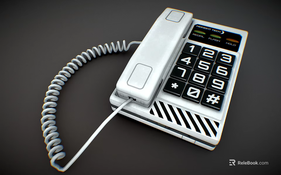 White Landline Phone With Digital Keypad Coiled Cord And Display Screen For Home Use 3d model 
