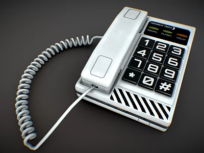 White Landline Phone With Digital Keypad Coiled Cord And Display Screen For Home Use 3d model