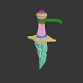 Dagger With Pink White Handle Red Stripe Decorative White Top And Silver Metal Blade