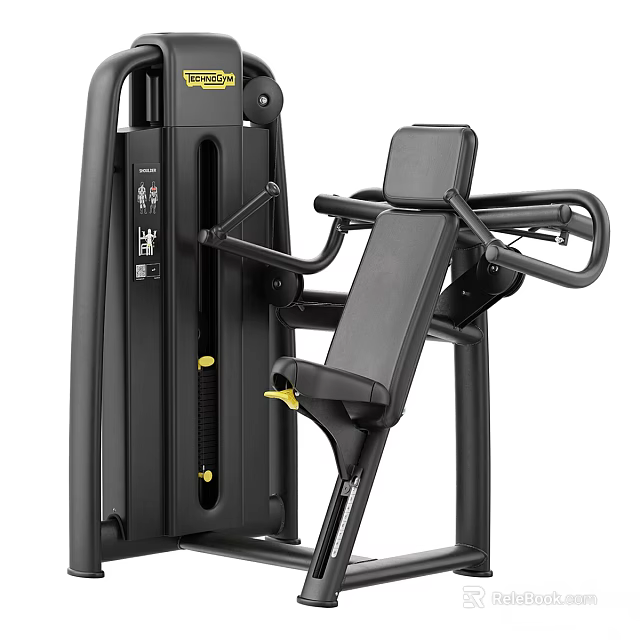 Black Commercial Fitness Equipment Strength Training Machine with Yellow Accents and Ergonomic Seat Design 3d model 