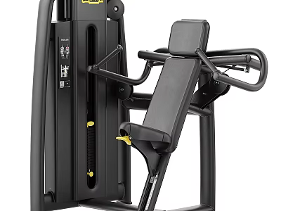 Black Commercial Fitness Equipment Strength Training Machine with Yellow Accents and Ergonomic Seat Design 3d model