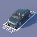 Citroen Car Parked in Marked Parking Space with Zone Markings 3d model