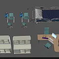 Professional Medical Equipment Setup With Adjustable Bed Mobile Chairs Storage Cabinets And Computer Workstation
