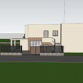 Modern Detached Villa Exterior With Black Fence Gate White Car And Large Tree