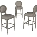 Modern Bar Stools With Gray Upholstered Seats Round Backrests And Metal Legs