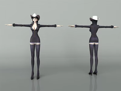 Game and Movie Character 3D Model With Black Tight Suit White Hat and High Heels 3d model