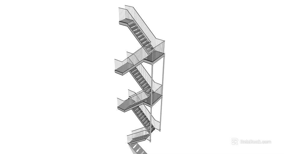 Modern Indoor Staircase With Metal Handrail And Multi Level Design Structure 3d model