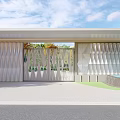 Modern Entrance Gate Design With Large Decorative Water Wall And Surrounding Greenery