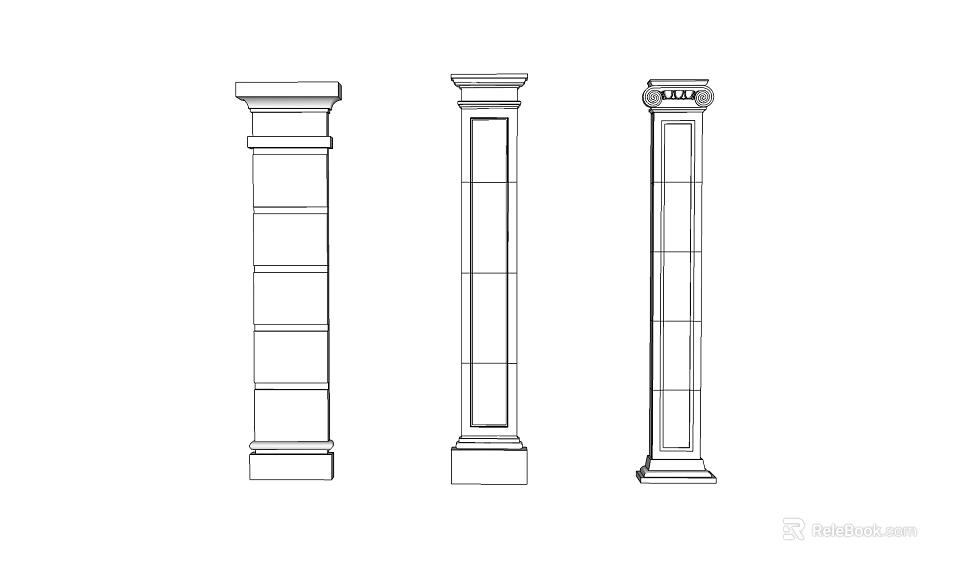 Classic Roman Columns Line Drawings With Three Different Architectural Design Ideas 3d model
