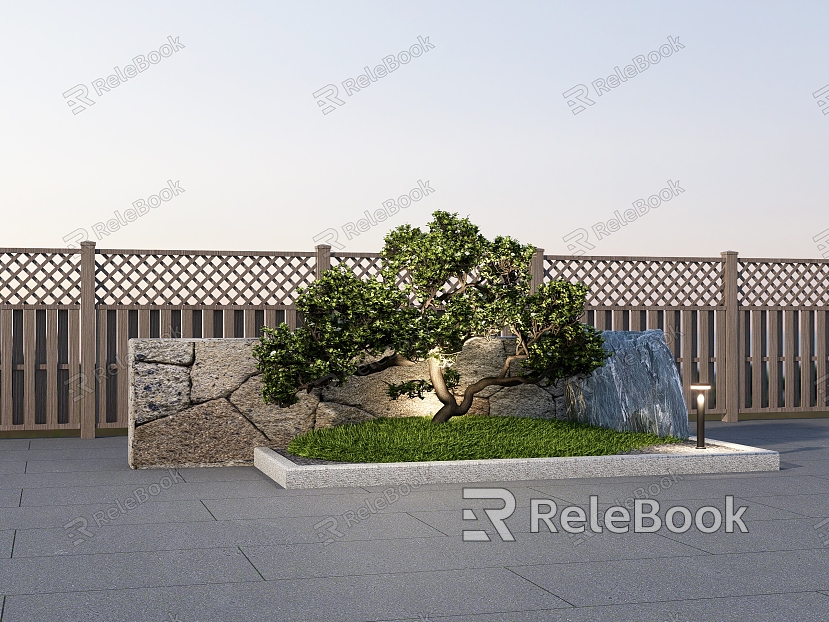 Japanese style low view wall Jingshi bonsai tree fence model