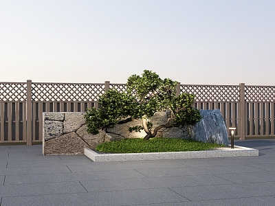 Japanese style low view wall Jingshi bonsai tree fence 3d model