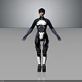 Human Character In Blue White Black Combat Suit With Helmet Standing On Gray Reflective Surface