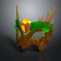 Wooden Forest Themed Mask With Branch Decorations Green Leaves And Yellow Heart Gemstone