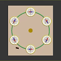 Circular Equipment Setup With Golden Column Compass Symbols And Green Lines On Pink Board