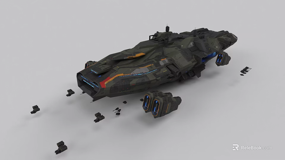 Futuristic Sci-Fi Spaceship 3D Model With Complex Structure And Scattered Components 3d model 