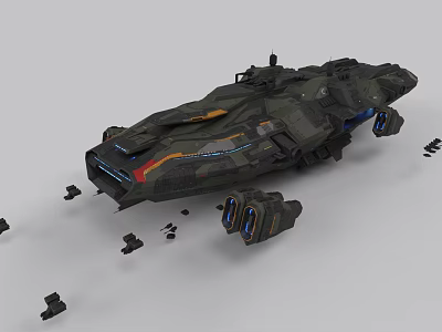Futuristic Sci-Fi Spaceship 3D Model With Complex Structure And Scattered Components 3d model