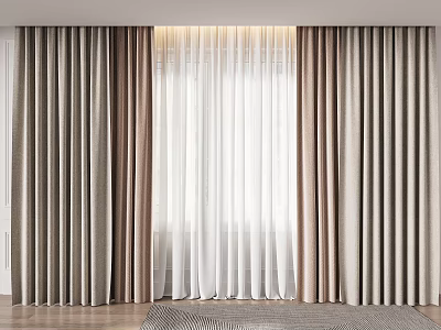 Beige Brown And White Layered Curtains With Light Filtering For Modern Interior 3d model
