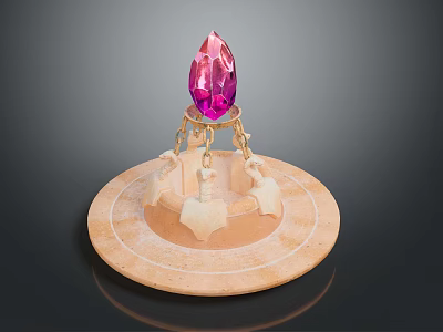 Faceted Pink Gemstone Display On Golden Decorative Base With Circular Platform And Ornamental Details 3d model