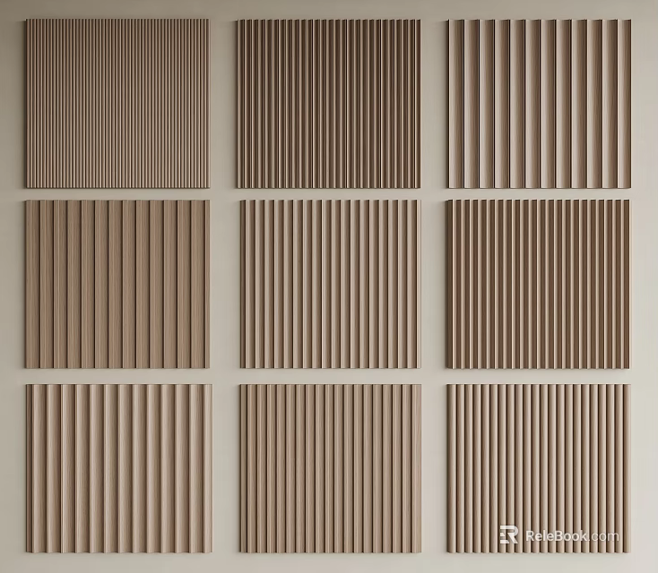 Natural Wood Tone Wall Paneling With Various Vertical Striped Patterns For Home Interior 3d model 