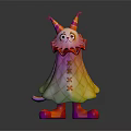 Colorful Clown Creature Character Featuring Pointed Hats Ruffled Collar Diamond Pattern Cape And Striped Shoes