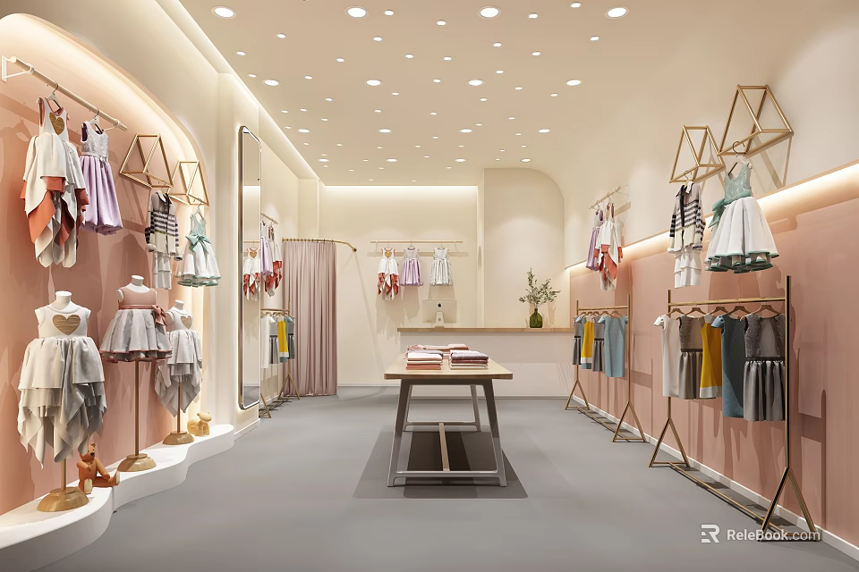 Modern Clothing Store Interior With Hanging Garments And Stylish Display Racks 3d model 