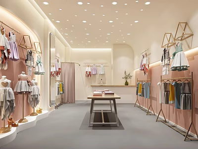 Modern Clothing Store Interior With Hanging Garments And Stylish Display Racks 3d model