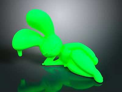 Fluorescent Green Rabbit 3D Model With Glossy Surface And Dark Background Reflection 3d model