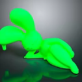 Fluorescent Green Rabbit 3D Model With Glossy Surface And Dark Background Reflection 3d model