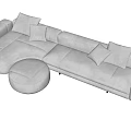 Modern Light Gray Sectional Sofa With Multiple Cushions And Round Ottoman 3d model