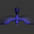 Blue Crow With Spread Wings Flying On Gray Background Showing Reflection 3d model