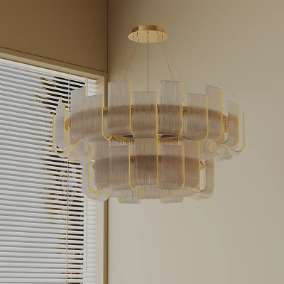 Modern Double Layer Golden Metal Frame Chandelier With Transparent Glass Shades For Indoor Interior Decoration 3d model