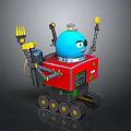 Colorful Mechanical Robot With Blue Head Red Body Track Wheels Mechanical Arms And Antenna