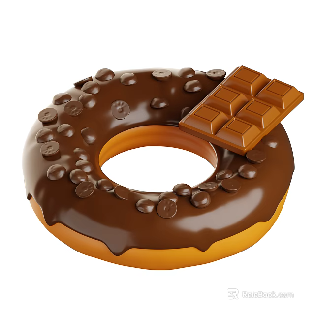 Chocolate Donut with Dripping Glaze Chocolate Chips and Chocolate Bar 3d model 