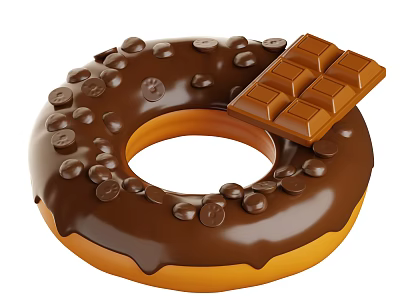 Chocolate Donut with Dripping Glaze Chocolate Chips and Chocolate Bar 3d model