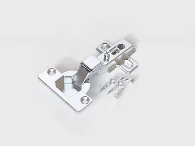 Silver Metal Furniture Hinge With Mounting Screws And Hardware Components 3d model