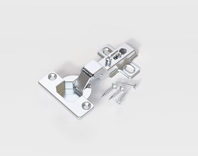 Silver Metal Furniture Hinge With Mounting Screws And Hardware Components 3d model