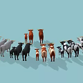 Low Poly Style Cows In Group With Adult And Calf In Brown White Colors