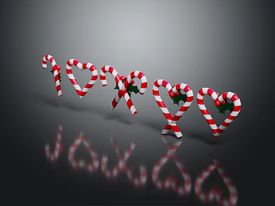 Heart Shaped Candy Canes With Red And White Stripes And Green Decorations 3d model